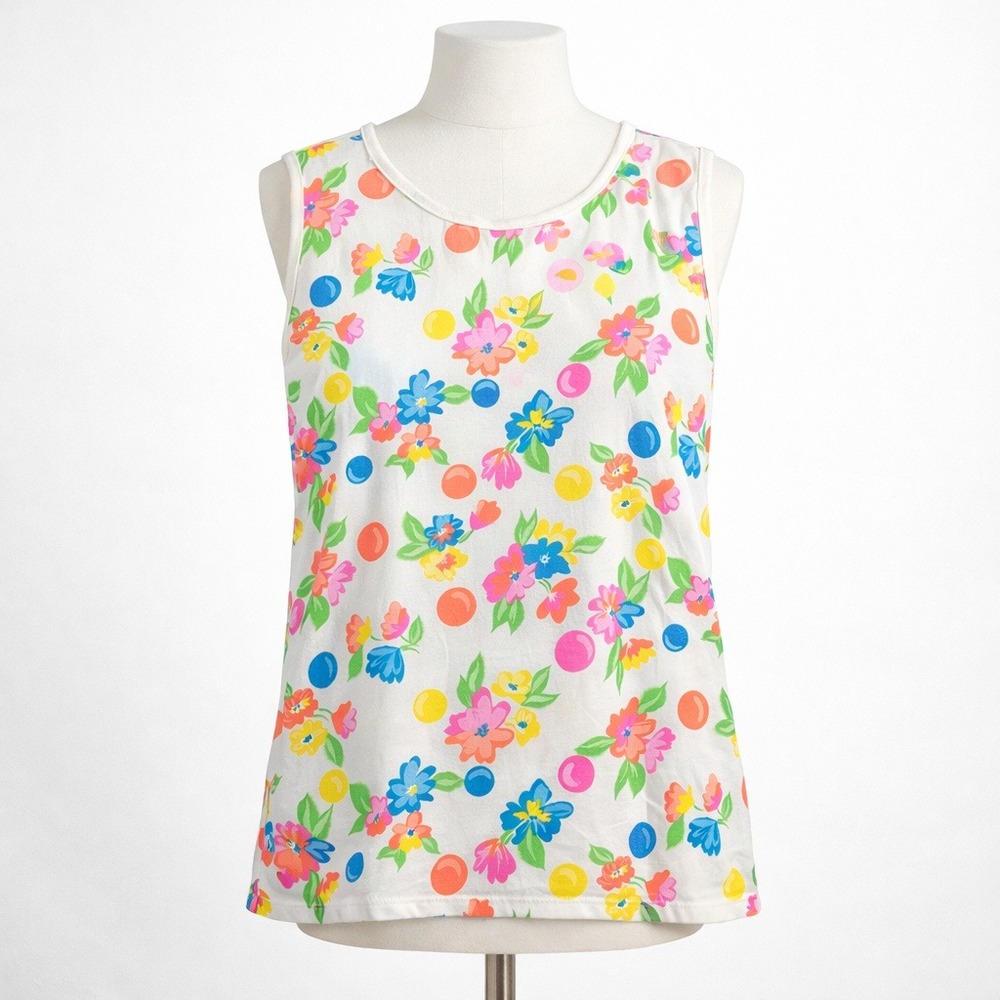 Vintage 90s Neon Floral Tank Size L Colorful Multicolor Vacation Beach Preppy